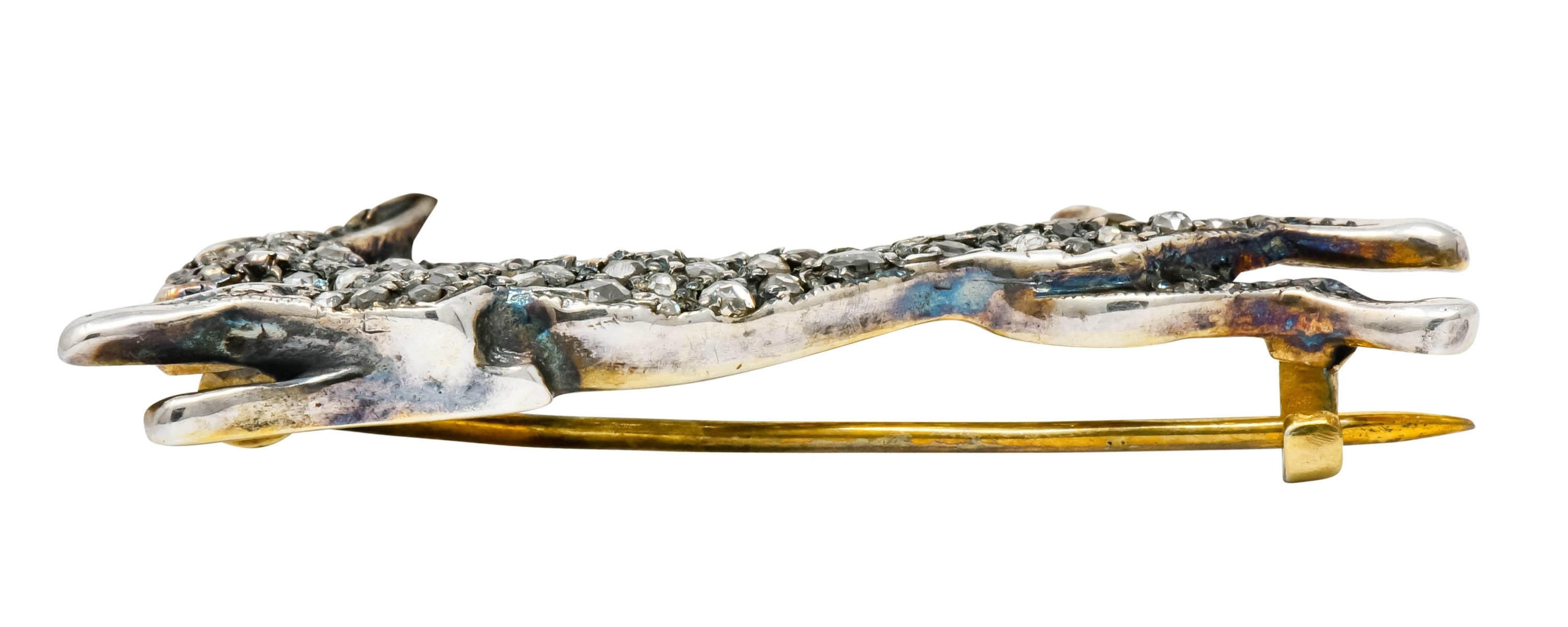 Victorian Rose Cut Diamond Silver-Topped Leaping Rabbit Hare Brooch - Wilson's Estate Jewelry