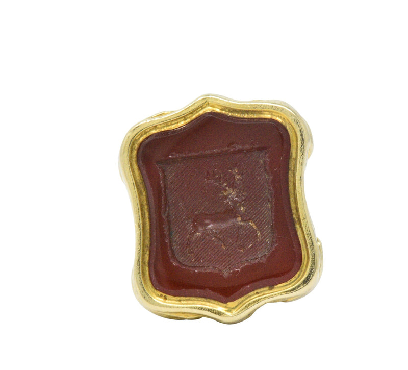 Victorian Stag Carnelian Intaglio 14 Karat Gold Fob/Charm Wilson's Estate Jewelry