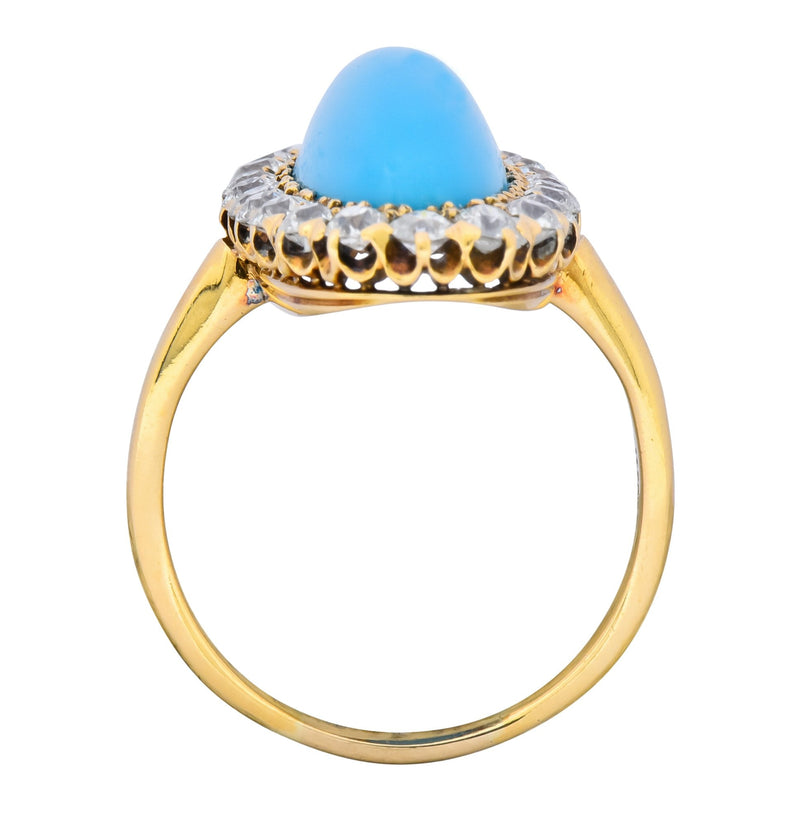 Victorian Tiffany & Co. 2.00 CTW Diamond Turquoise 18 Karat Gold Cluster Ring Circa 1880 - Wilson's Estate Jewelry