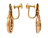 Victorian Turquoise 10 Karat Tri-Gold Floral Earrings - Wilson's Estate Jewelry