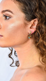 Victorian Turquoise 10 Karat Tri-Gold Floral Earrings - Wilson's Estate Jewelry