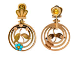 Victorian Turquoise 10 Karat Tri-Gold Floral Earrings - Wilson's Estate Jewelry