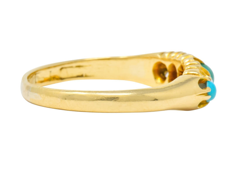 Victorian Turquoise Diamond 18 Karat Yellow Gold Band Ring - Wilson's Estate Jewelry