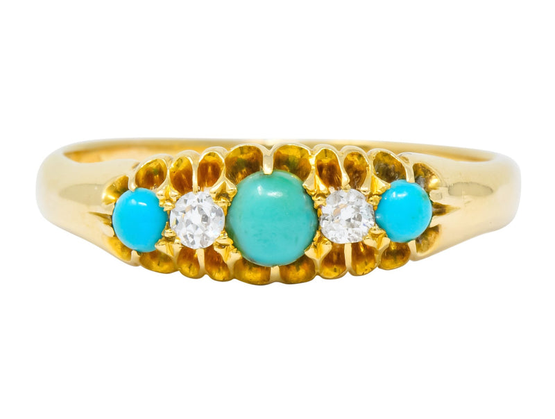 Victorian Turquoise Diamond 18 Karat Yellow Gold Band Ring - Wilson's Estate Jewelry