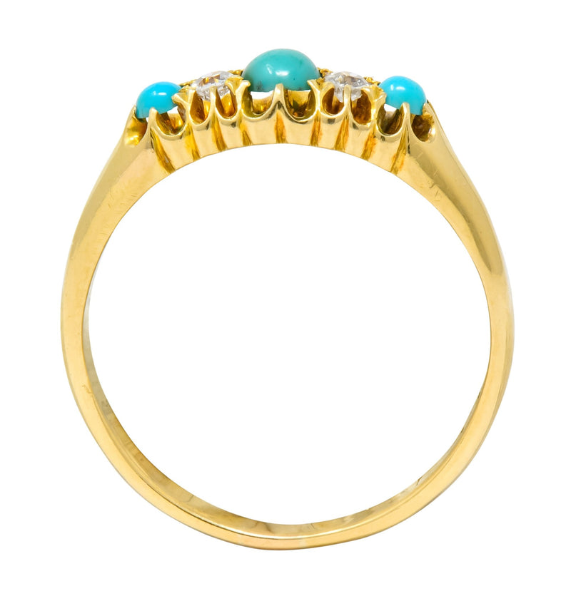 Victorian Turquoise Diamond 18 Karat Yellow Gold Band Ring - Wilson's Estate Jewelry