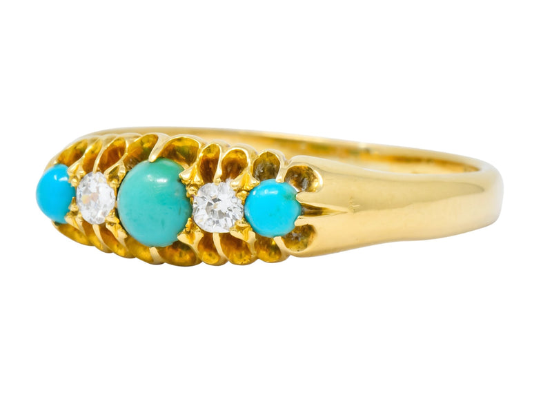Victorian Turquoise Diamond 18 Karat Yellow Gold Band Ring - Wilson's Estate Jewelry