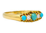 Victorian Turquoise Diamond 18 Karat Yellow Gold Band Ring - Wilson's Estate Jewelry