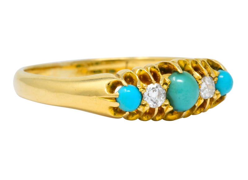 Victorian Turquoise Diamond 18 Karat Yellow Gold Band Ring - Wilson's Estate Jewelry