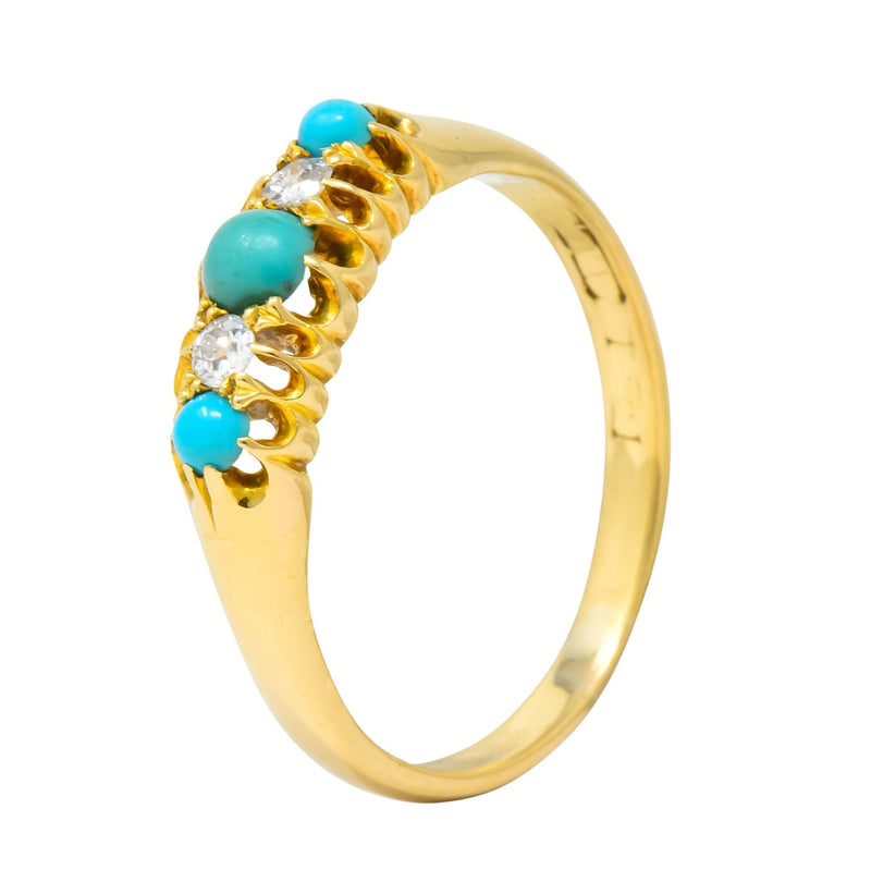 Victorian Turquoise Diamond 18 Karat Yellow Gold Band Ring - Wilson's Estate Jewelry