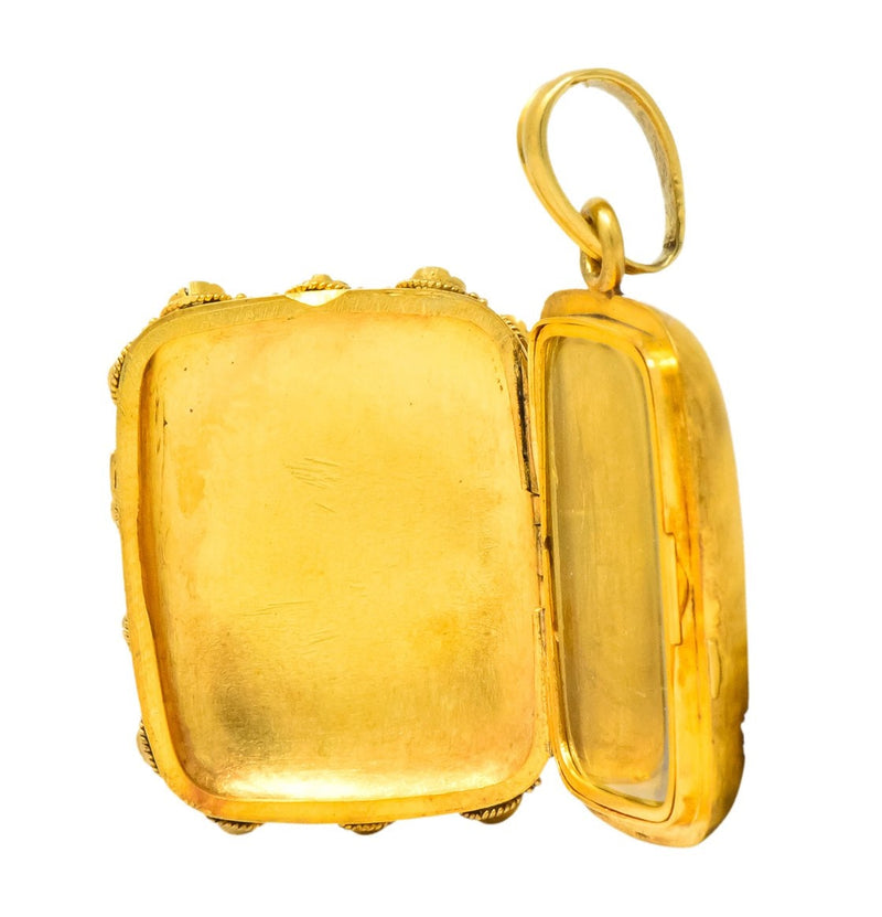 Victorian Turquoise Pearl 18 Karat Gold French Locket Pendant - Wilson's Estate Jewelry