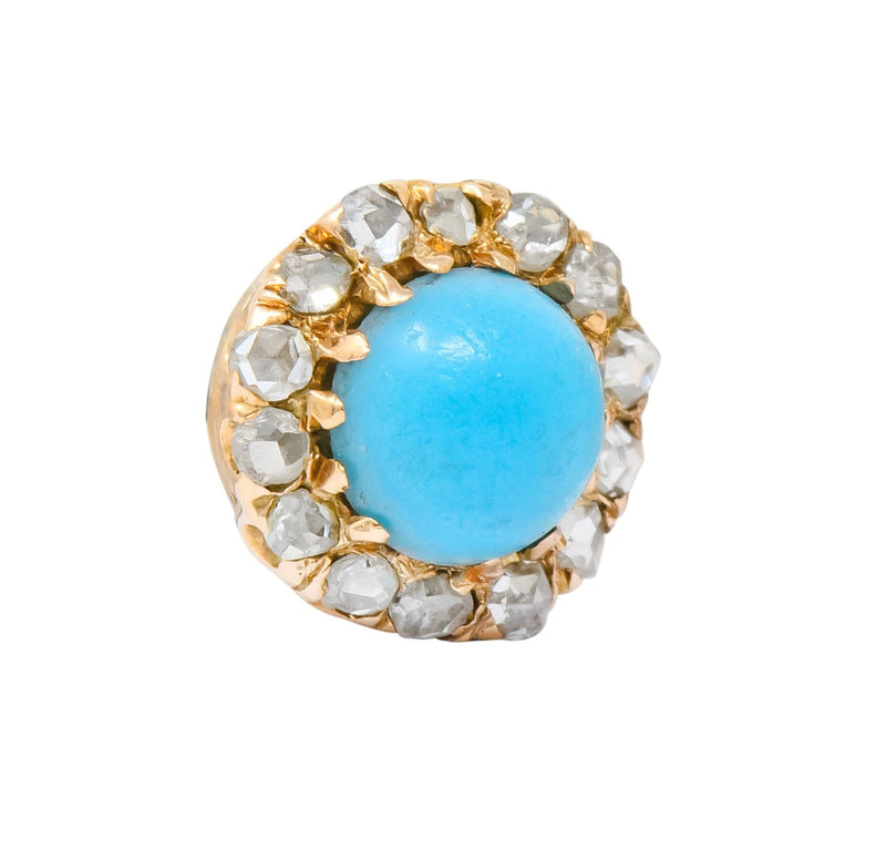 Victorian Turquoise Rose Cut Diamond 18 Karat Gold Cluster Earrings - Wilson's Estate Jewelry