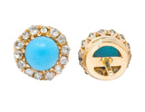 Victorian Turquoise Rose Cut Diamond 18 Karat Gold Cluster Earrings - Wilson's Estate Jewelry