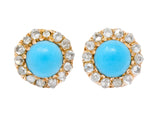 Victorian Turquoise Rose Cut Diamond 18 Karat Gold Cluster Earrings - Wilson's Estate Jewelry