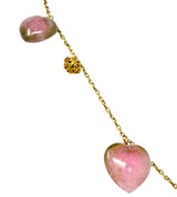 Victorian Watermelon Tourmaline 14 Karat Gold Heart Station Necklace Wilson's Estate Jewelry