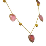 Victorian Watermelon Tourmaline 14 Karat Gold Heart Station Necklace Wilson's Estate Jewelry