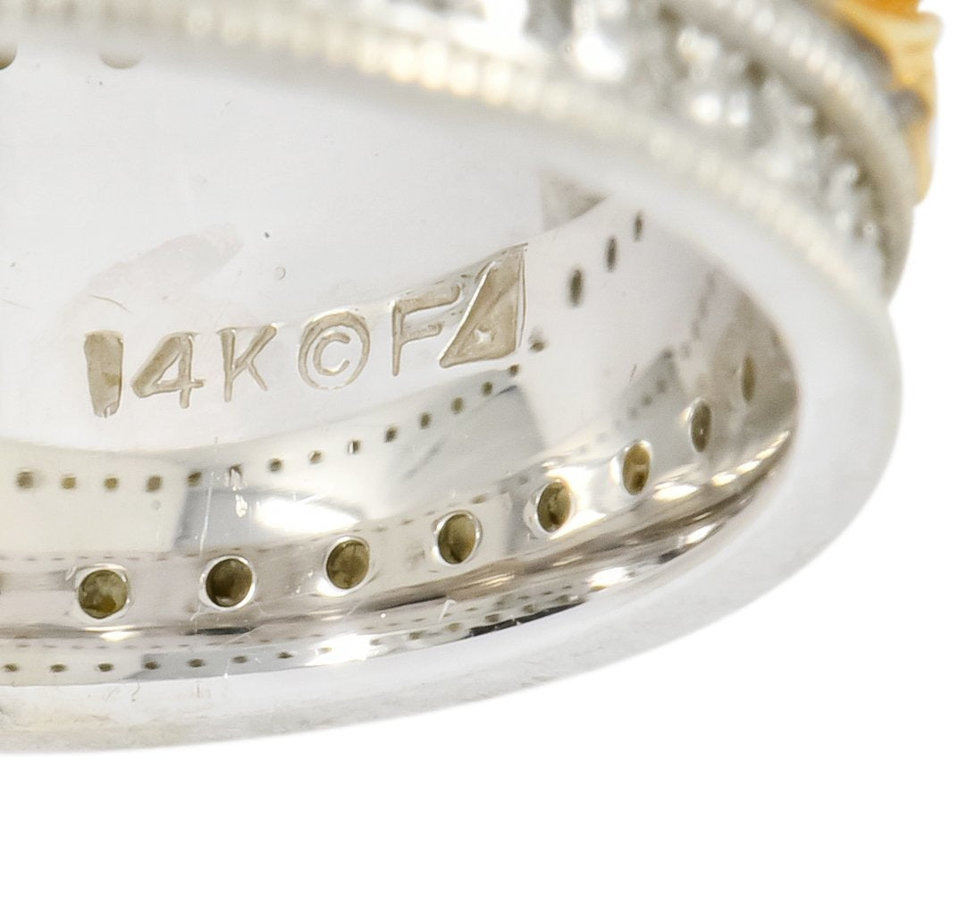 Vintage 0.40 CTW Diamond 14 Karat Two-Tone Gold Floral Band Ring - Wilson's Estate Jewelry