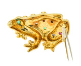 Vintage 1.25 CTW Diamond Emerald Ruby Sapphire 18 Karat Gold Frog Brooch Wilson's Estate Jewelry
