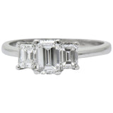 Vintage 1.40 CTW Emerald Cut Diamond Platinum Three Stone Engagement Ring Wilson's Estate Jewelry