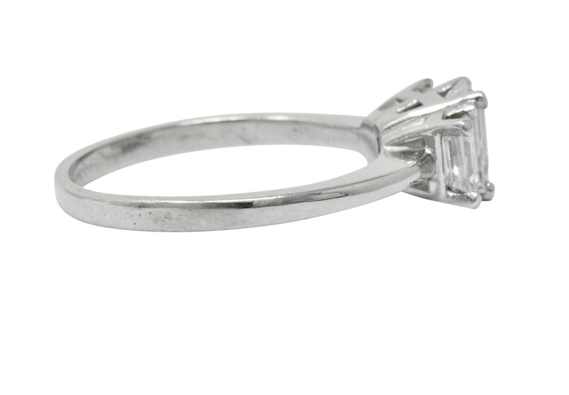 Vintage 1.40 CTW Emerald Cut Diamond Platinum Three Stone Engagement Ring Wilson's Estate Jewelry
