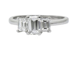 Vintage 1.40 CTW Emerald Cut Diamond Platinum Three Stone Engagement Ring Wilson's Estate Jewelry
