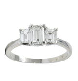Vintage 1.40 CTW Emerald Cut Diamond Platinum Three Stone Engagement Ring Wilson's Estate Jewelry