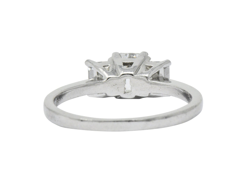 Vintage 1.40 CTW Emerald Cut Diamond Platinum Three Stone Engagement Ring Wilson's Estate Jewelry