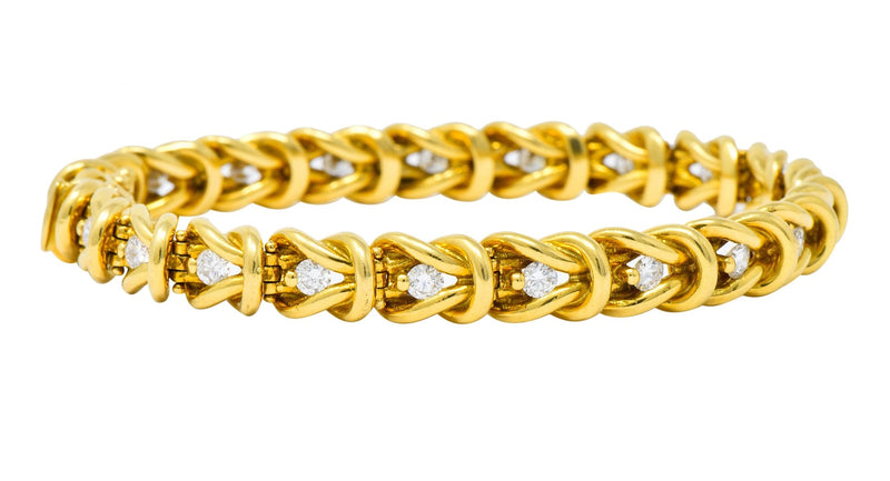 Vintage 1.68 CTW Diamond 18 Karat Gold Knot Link Bracelet - Wilson's Estate Jewelry
