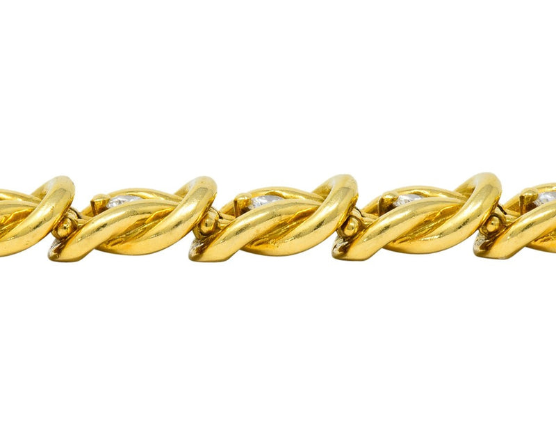 Vintage 1.68 CTW Diamond 18 Karat Gold Knot Link Bracelet - Wilson's Estate Jewelry