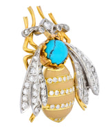 Vintage 1.71 CTW Diamond Turquoise Enamel Platinum 18 Karat Gold Insect Brooch - Wilson's Estate Jewelry