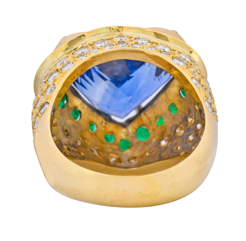 Vintage 14.09 CTW Sapphire Diamond Emerald 18 Karat Gold Heart Cocktail Ring - Wilson's Estate Jewelry