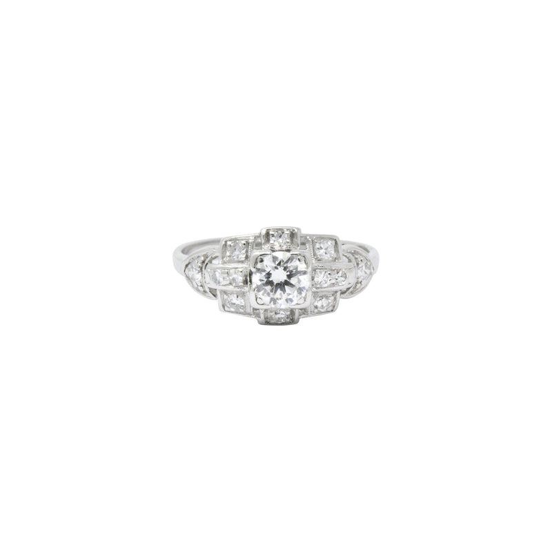 Art Deco 0.70 CTW Diamond Platinum Geometric Engagement Ring Wilson's Estate Jewelry