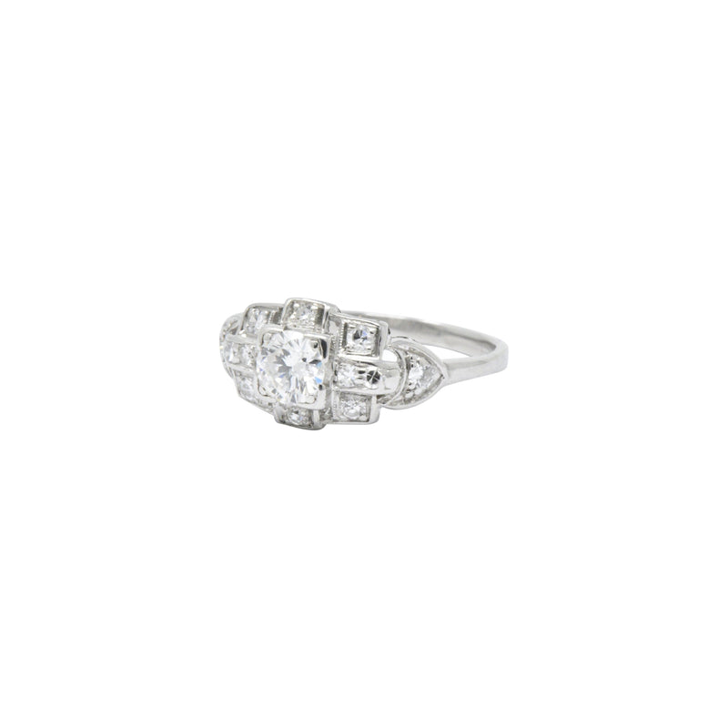 Art Deco 0.70 CTW Diamond Platinum Geometric Engagement Ring Wilson's Estate Jewelry