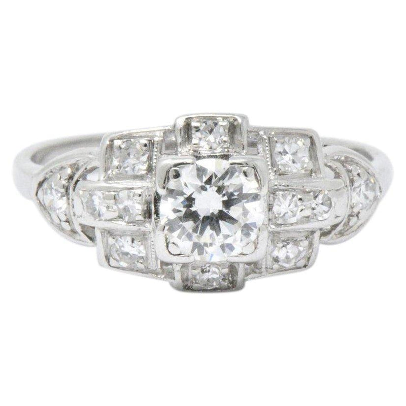 Art Deco 0.70 CTW Diamond Platinum Geometric Engagement Ring Wilson's Estate Jewelry