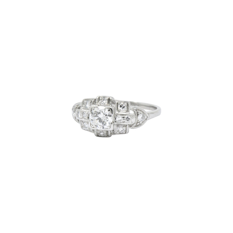 Art Deco 0.70 CTW Diamond Platinum Geometric Engagement Ring Wilson's Estate Jewelry
