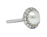 Vintage 1960’s 0.50 CTW Diamond Cultured Pearl Platinum Ring Wilson's Estate Jewelry
