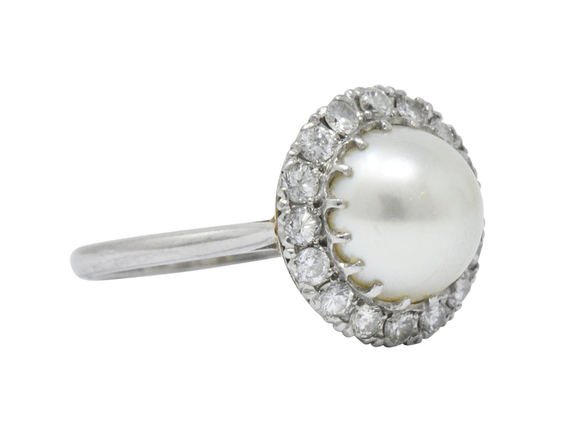 Vintage 1960’s 0.50 CTW Diamond Cultured Pearl Platinum Ring Wilson's Estate Jewelry
