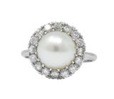 Vintage 1960’s 0.50 CTW Diamond Cultured Pearl Platinum Ring Wilson's Estate Jewelry