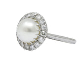 Vintage 1960’s 0.50 CTW Diamond Cultured Pearl Platinum Ring Wilson's Estate Jewelry