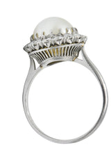 Vintage 1960’s 0.50 CTW Diamond Cultured Pearl Platinum Ring Wilson's Estate Jewelry