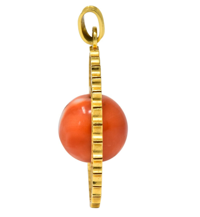 Vintage 1960's Coral 18 Karat Yellow Gold Zodiac Articulated Pendant - Wilson's Estate Jewelry