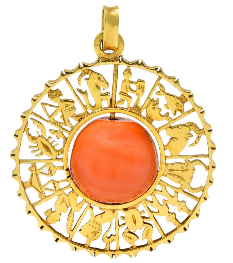 Vintage 1960's Coral 18 Karat Yellow Gold Zodiac Articulated Pendant - Wilson's Estate Jewelry
