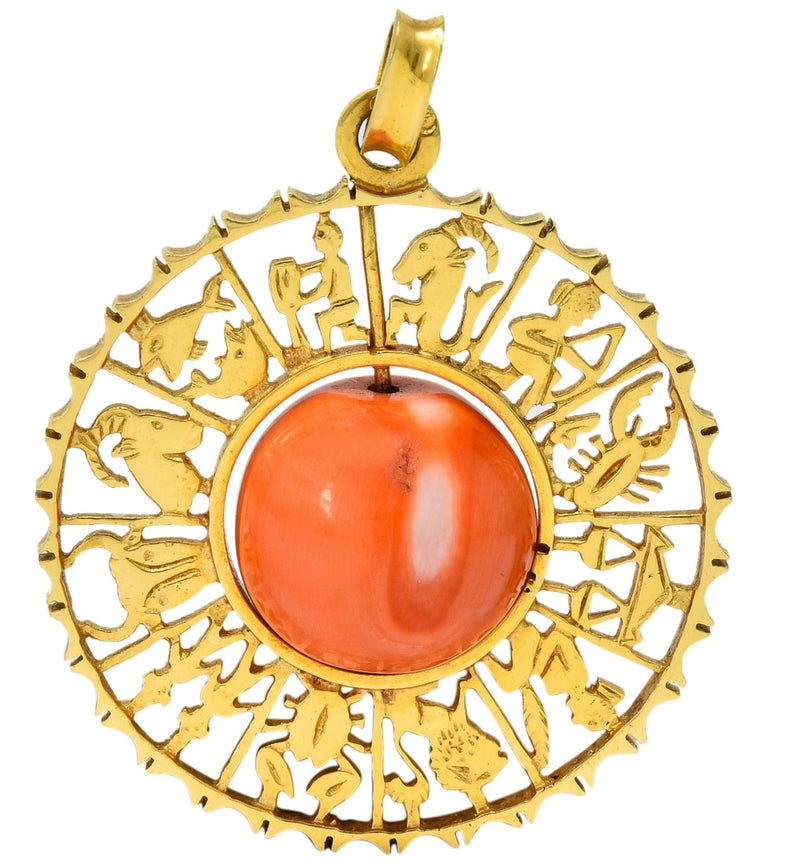Vintage 1960's Coral 18 Karat Yellow Gold Zodiac Articulated Pendant - Wilson's Estate Jewelry