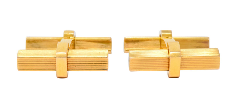 Vintage 1960's French 18 Karat Gold Men's Articulated Bar Cufflinks - Wilson's Estate Jewelry