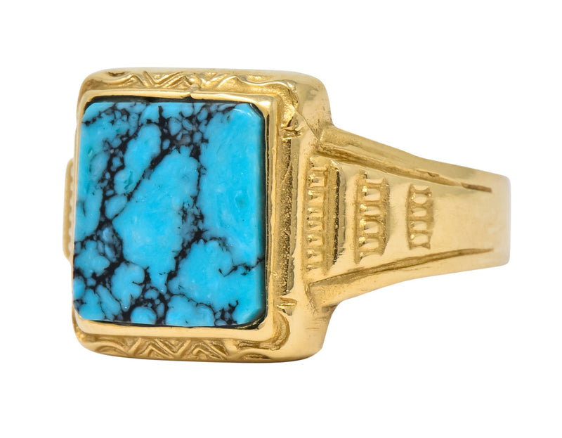 Vintage 1960's Turquoise 14 Karat Gold Square Ring - Wilson's Estate Jewelry