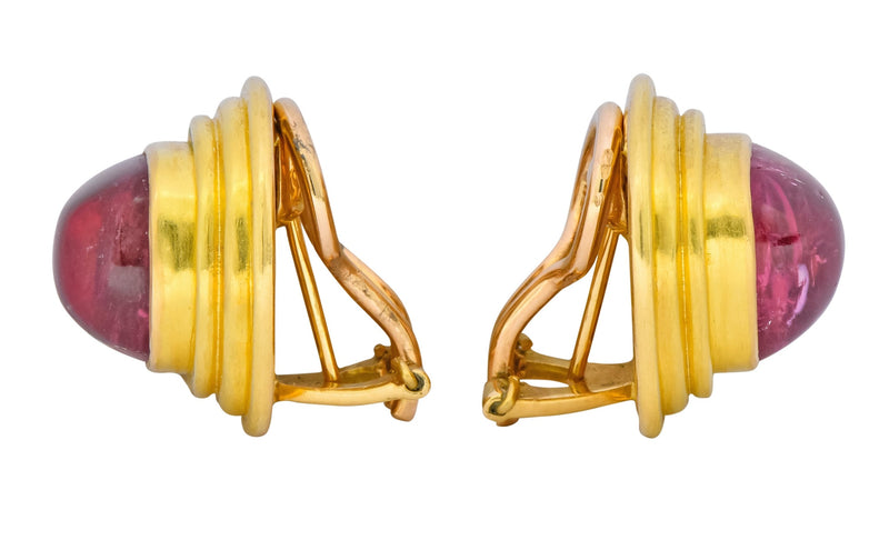 Vintage 1980's Elizabeth Locke Pink Tourmaline 19 Karat Gold Ear-Clip Earrings - Wilson's Estate Jewelry