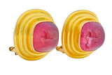 Vintage 1980's Elizabeth Locke Pink Tourmaline 19 Karat Gold Ear-Clip Earrings - Wilson's Estate Jewelry