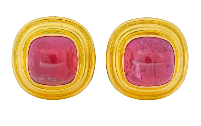 Vintage 1980's Elizabeth Locke Pink Tourmaline 19 Karat Gold Ear-Clip Earrings - Wilson's Estate Jewelry