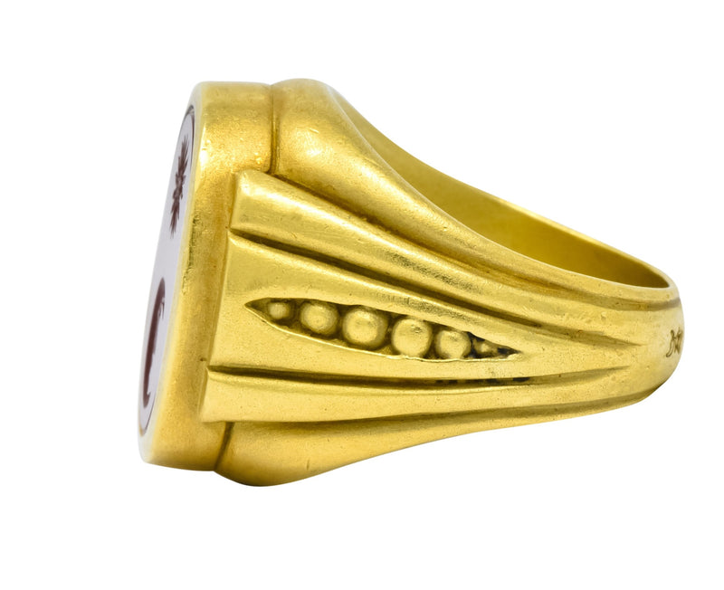 Vintage 1986 Kieselstein Cord Carnelian 18 Karat Gold Signet Ring - Wilson's Estate Jewelry