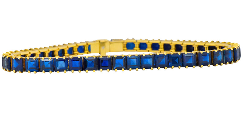 1950's Mid-Century 22.00 CTW No Heat Sapphire 18 Karat Gold Line Bracelet GIA Wilson's Estate Jewelry