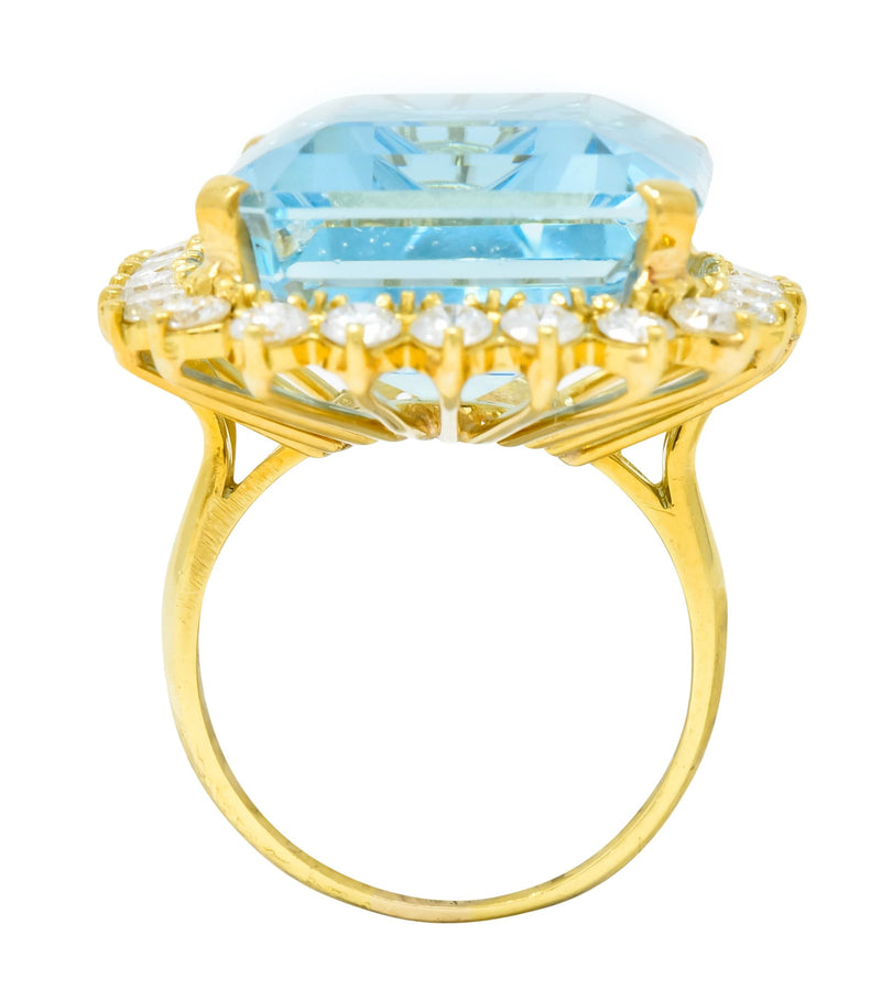 Vintage 30.50 CTW Aquamarine Diamond 18 Karat Gold Cluster Cocktail Ring - Wilson's Estate Jewelry